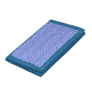 Greek Meander Key Squares Pattern Blue Tri-fold Wallet