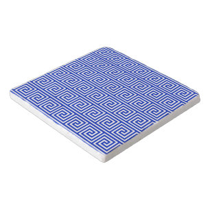 Greek Meander Key Squares Pattern Blue Trivet