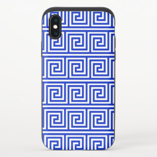 Greek Meander Key Squares Pattern Blue iPhone XS Slider Case