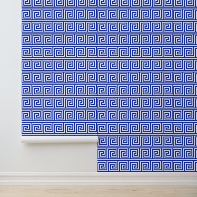 Greek Meander Key Squares Pattern Blue Wallpaper (Application)