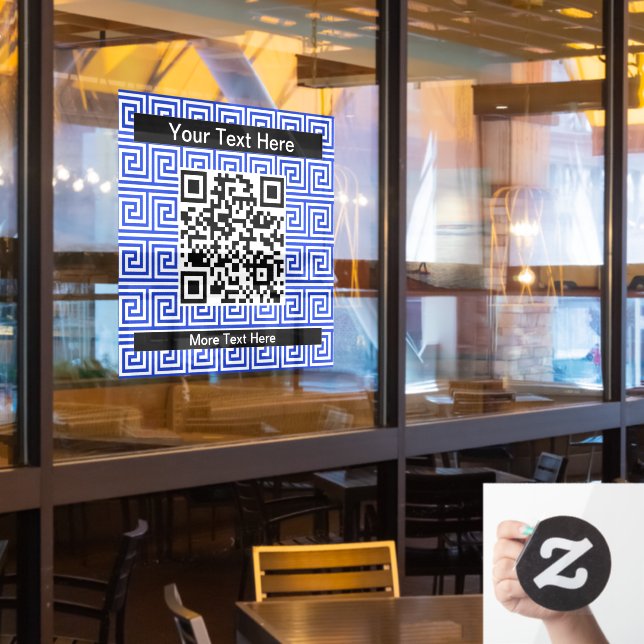 Greek Meander Key Squares Pattern Blue Window Cling (Restaurant Window)
