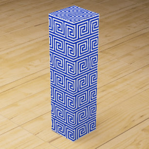 Greek Meander Key Squares Pattern Blue Wine Box