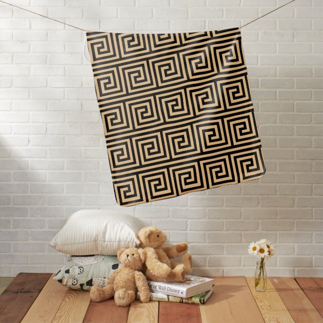 Greek Meander Key Squares Pattern Brown Baby Blanket (In Situ)