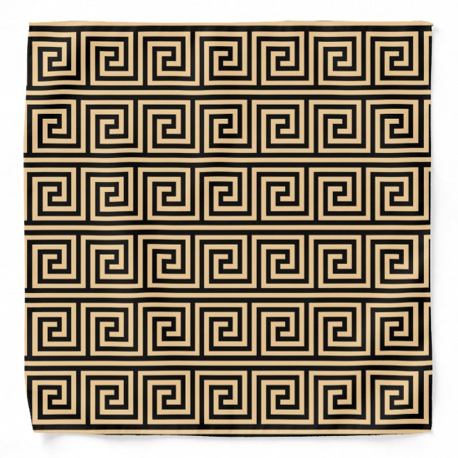 Greek Meander Key Squares Pattern Brown Bandana (Front)
