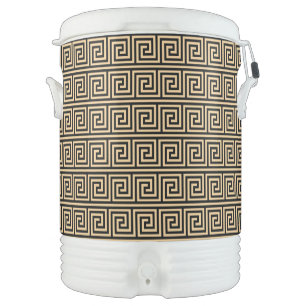 Greek Meander Key Squares Pattern Brown Beverage Cooler