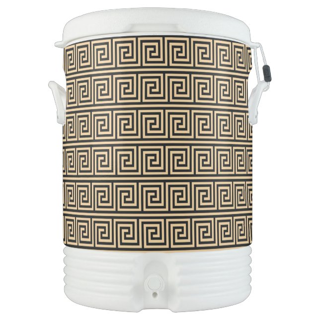 Greek Meander Key Squares Pattern Brown Beverage Cooler (Front)