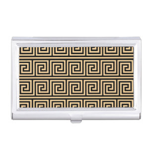 Greek Meander Key Squares Pattern Brown Business Card Case