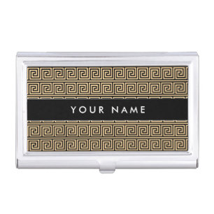 Greek Meander Key Squares Pattern Brown Business Card Case