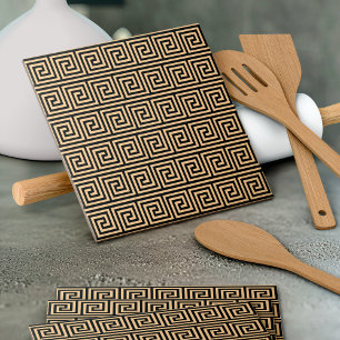 Greek Meander Key Squares Pattern Brown Ceramic Tile