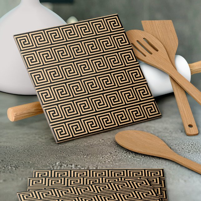 Greek Meander Key Squares Pattern Brown Ceramic Tile (Creator Uploaded)