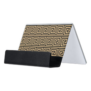 Greek Meander Key Squares Pattern Brown Desk Business Card Holder