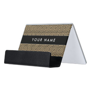 Greek Meander Key Squares Pattern Brown Desk Business Card Holder