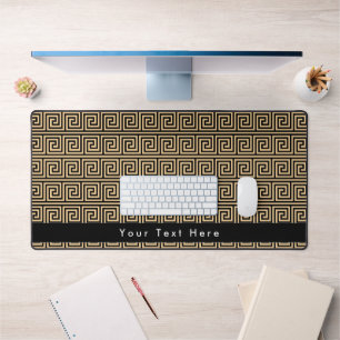 Greek Meander Key Squares Pattern Brown Desk Mat