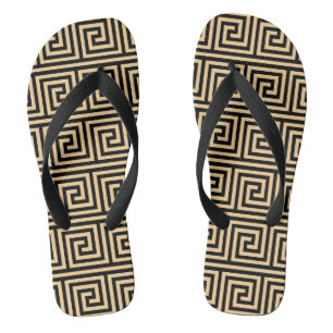 Greek Meander Key Squares Pattern Brown Flip Flops
