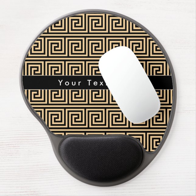 Greek Meander Key Squares Pattern Brown Gel Mouse Pad (Left Side)