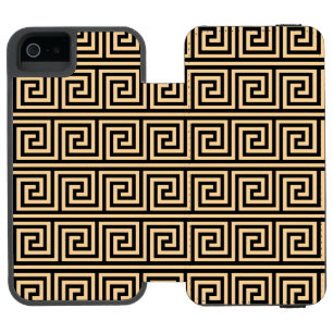 Greek Meander Key Squares Pattern Brown iPhone SE/5/5s Wallet Case