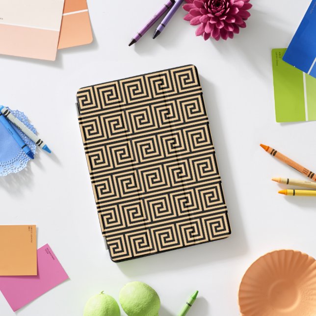 Greek Meander Key Squares Pattern Brown iPad Pro Cover (Desk)