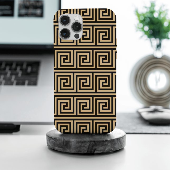 Greek Meander Key Squares Pattern Brown iPhone Case (Creator Uploaded)