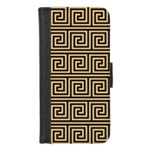Greek Meander Key Squares Pattern Brown iPhone 8/7 Wallet Case