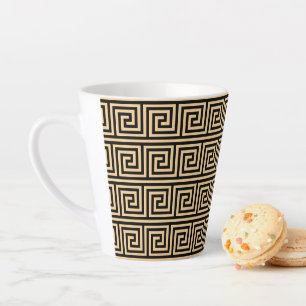 Greek Meander Key Squares Pattern Brown Latte Mug