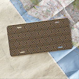 Greek Meander Key Squares Pattern Brown License Plate