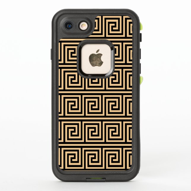 Greek Meander Key Squares Pattern Brown LifeProof iPhone Case (Back)