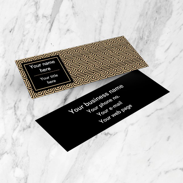 Greek Meander Key Squares Pattern Brown Mini Business Card (Creator Uploaded)