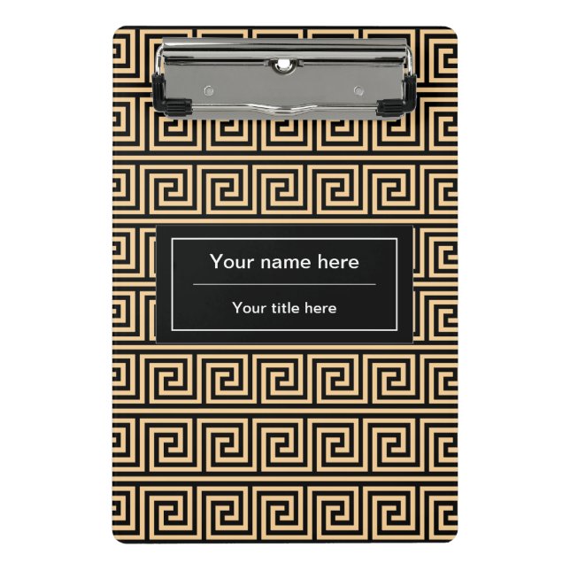 Greek Meander Key Squares Pattern Brown Mini Clipboard (Front)