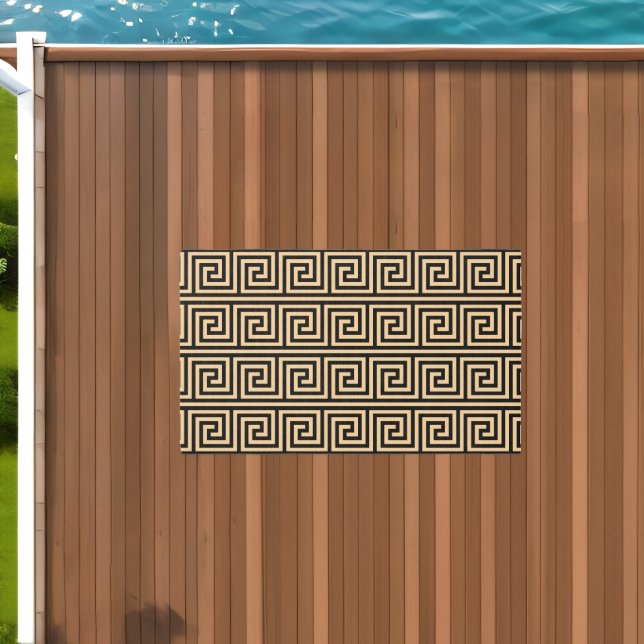 Greek Meander Key Squares Pattern Brown Outdoor Rug (Insitu (Outdoor 1))