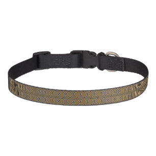 Greek Meander Key Squares Pattern Brown Pet Collar