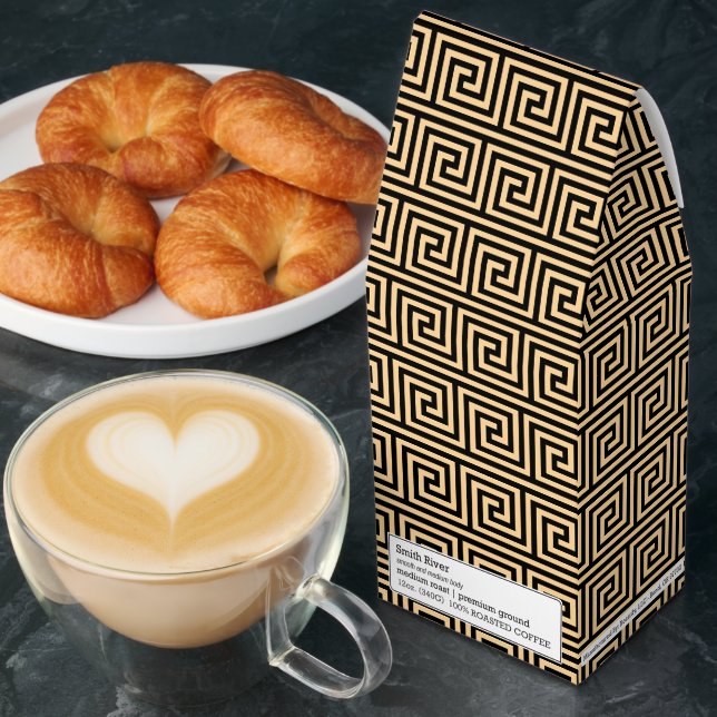 Greek Meander Key Squares Pattern Brown Roasted Coffee (Breakfast)
