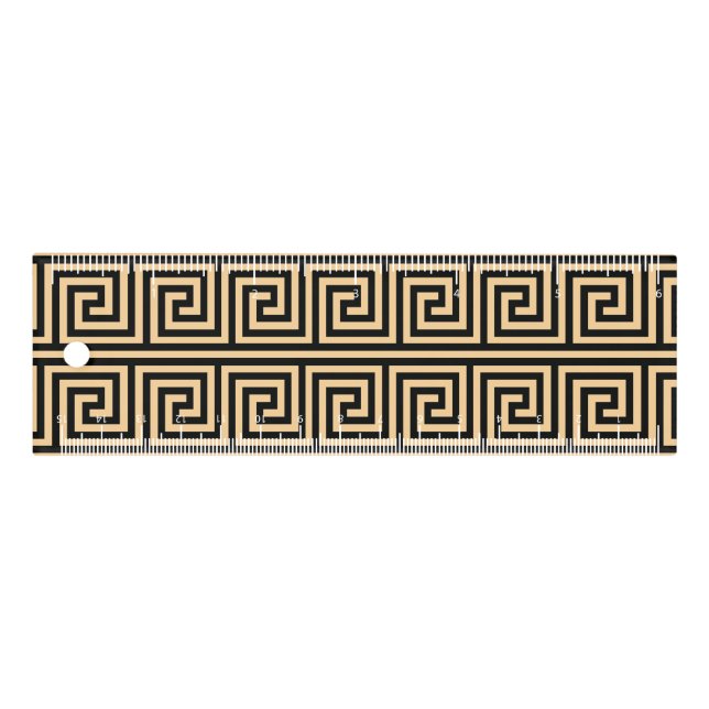 Greek Meander Key Squares Pattern Brown Ruler (Front)