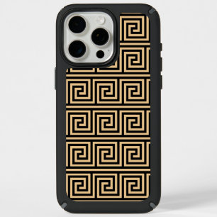 Greek Meander Key Squares Pattern Brown iPhone 15 Pro Max Case
