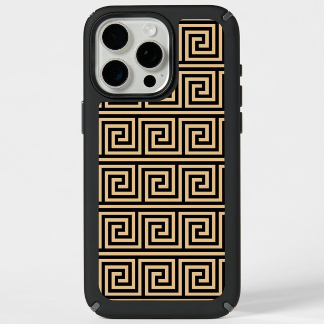 Greek Meander Key Squares Pattern Brown Speck iPhone Case (Front)