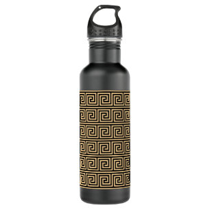Greek Meander Key Squares Pattern Brown Stainless Steel Water Bottle