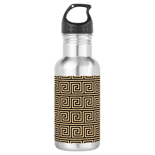 Greek Meander Key Squares Pattern Brown Stainless Steel Water Bottle