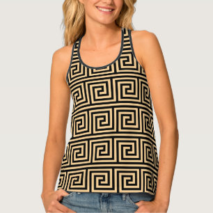 Greek Meander Key Squares Pattern Brown Tank Top