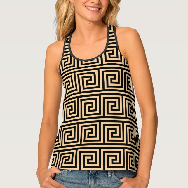 Greek Meander Key Squares Pattern Brown Tank Top (Front)
