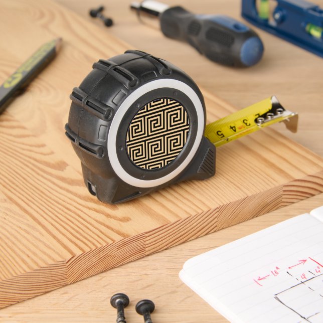 Greek Meander Key Squares Pattern Brown Tape Measure (Woodwork)