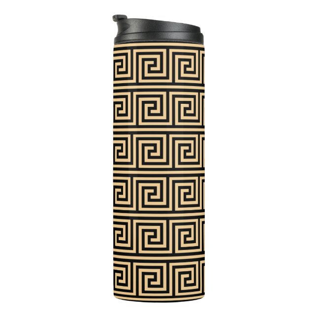 Greek Meander Key Squares Pattern Brown Thermal Tumbler (Rotated Right)