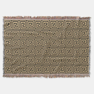 Greek Meander Key Squares Pattern Brown Throw Blanket