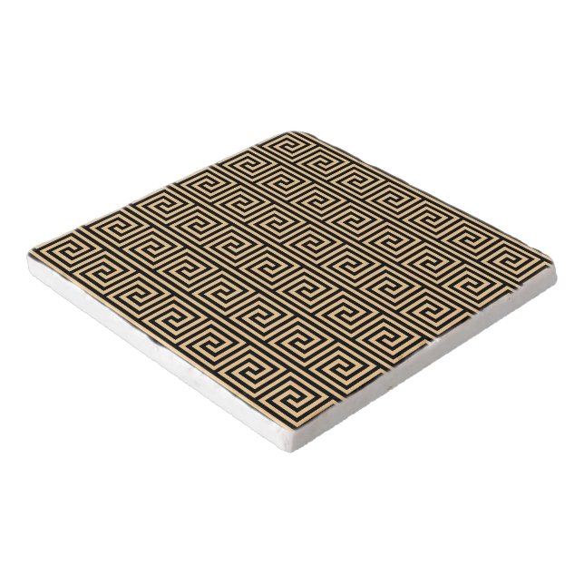 Greek Meander Key Squares Pattern Brown Trivet (Corner)