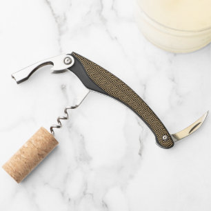 Greek Meander Key Squares Pattern Brown Waiter's Corkscrew