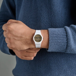 Greek Meander Key Squares Pattern Brown Watch