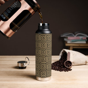 Greek Meander Key Squares Pattern Brown Water Bottle