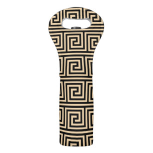 Greek Meander Key Squares Pattern Brown Wine Bag