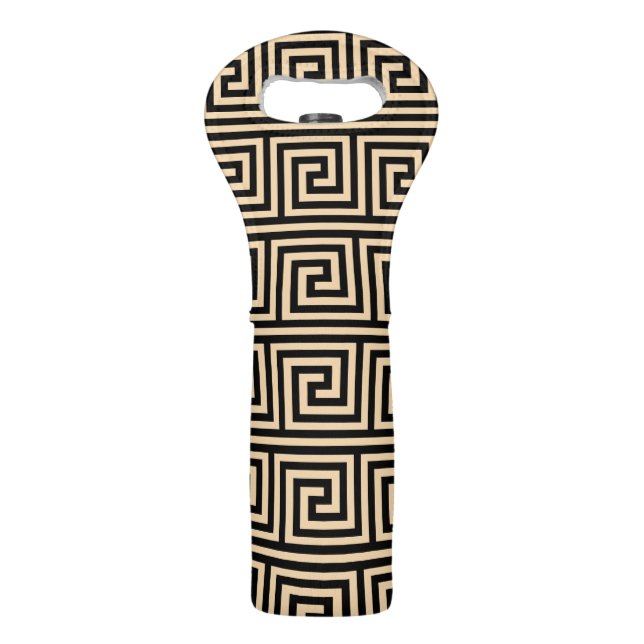Greek Meander Key Squares Pattern Brown Wine Bag (Front)