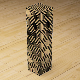 Greek Meander Key Squares Pattern Brown Wine Box