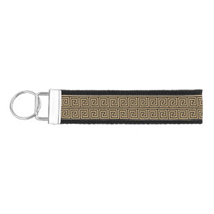 Greek Meander Key Squares Pattern Brown Wrist Keychain