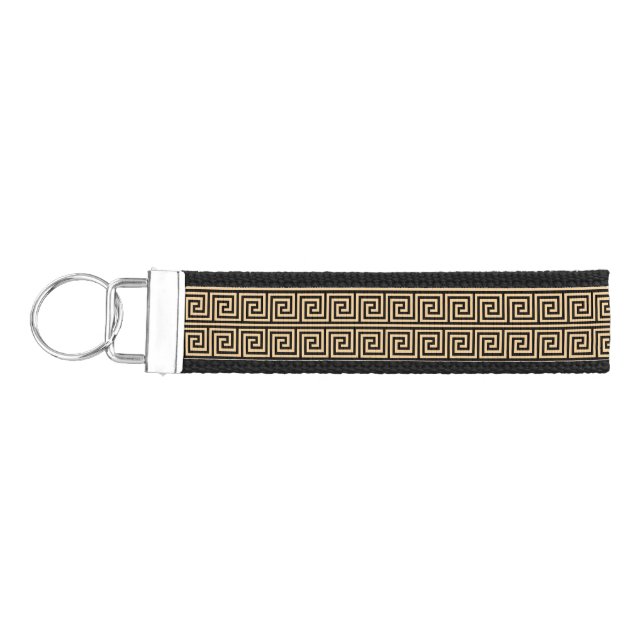 Greek Meander Key Squares Pattern Brown Wrist Keychain (Keys on Left)